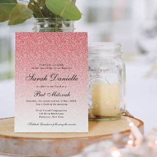 Baby Pink Glitter Glam Bat Mitzvah Kaart