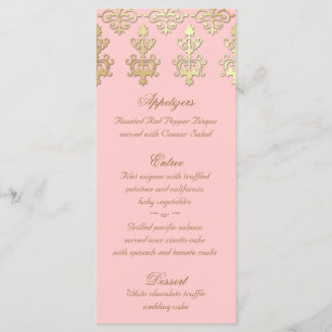 Baby Pink Gold Damask in het Indiase WeddenMenu Menu