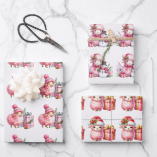 Baby Pink Lambs Christmas Kinder Inpakpapier Vel