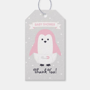 Baby Pink Penguin Baby shower Dank u Cadeau Label Cadeaulabel