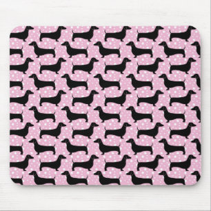 Baby Pink Polka Dachshunds Muismat