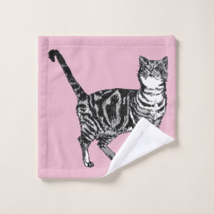 Baby Pink Tabby Chat Chats Filles Art Laver Tissu