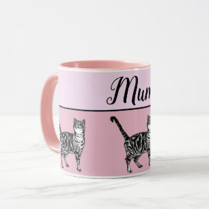 Baby Pink White Tabby cat Cats Whimsical Art Mum Mok