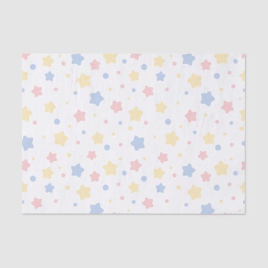 Baby Pink, Yellow, and Blue Stars on White Pattern Tissuepapier (Voorkant)