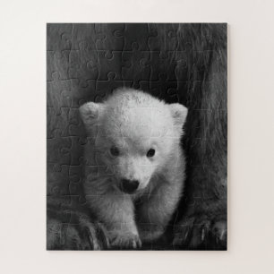 Baby polair Beer met moeder, zwart en wit Legpuzzel