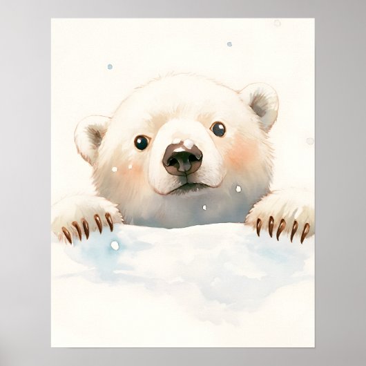 Baby Polar Bear In the Snow Holiday Painting Poster (Voorkant)