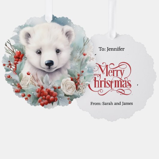 Baby Polar Beer Cub Gift Label Ornament Kaart (Voorkant / Achterkant)