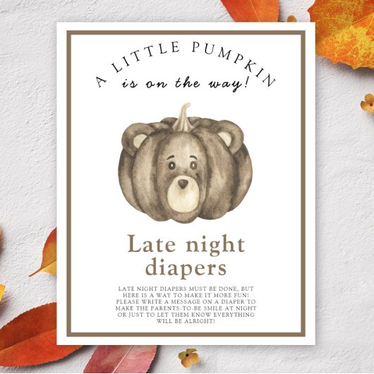 Baby Pompoen Beer Late night luiers spel Poster