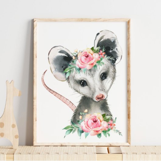 Baby Possum Woodland Animal Nursery | Wandafdrukke Poster
