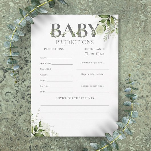 Baby Predictions Baby shower de verdure Carte de j
