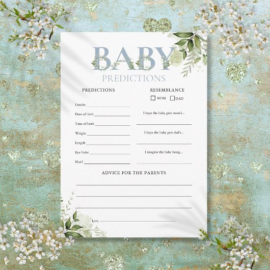 Baby Predictions Baby shower de verdure Carte de j