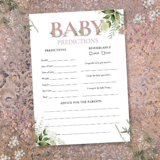 Baby Predictions Baby shower de verdure Carte de j