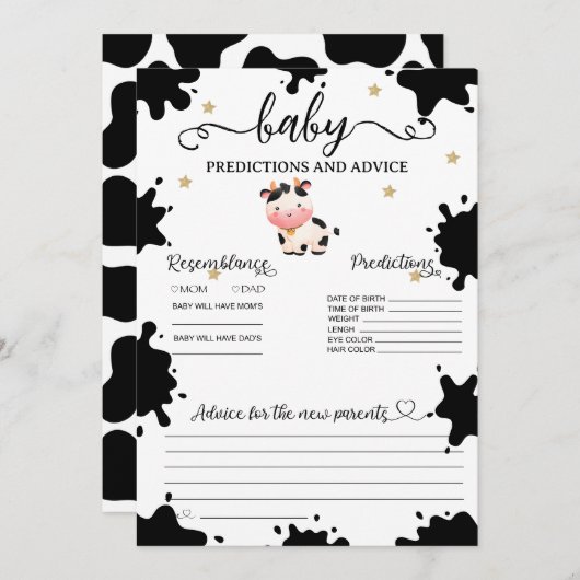 Baby Predictions Carte à thème Vache (Devant / Derrière)