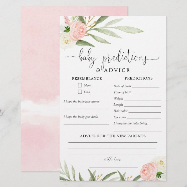 Baby prédictions carte conseil vert rose or (Devant / Derrière)