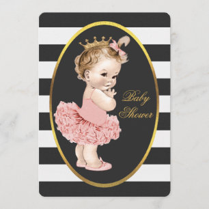 Baby prinses in Tutu Black White Stripes Gold Kaart