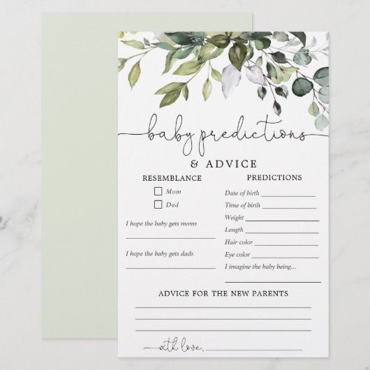 Baby pronostics carte de conseil genre neutre simp (Devant / Derrière)