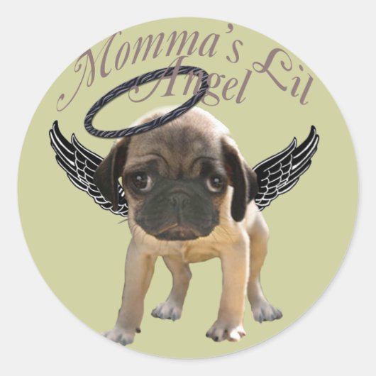 Baby Pug Angel Ronde Sticker (Voorkant)