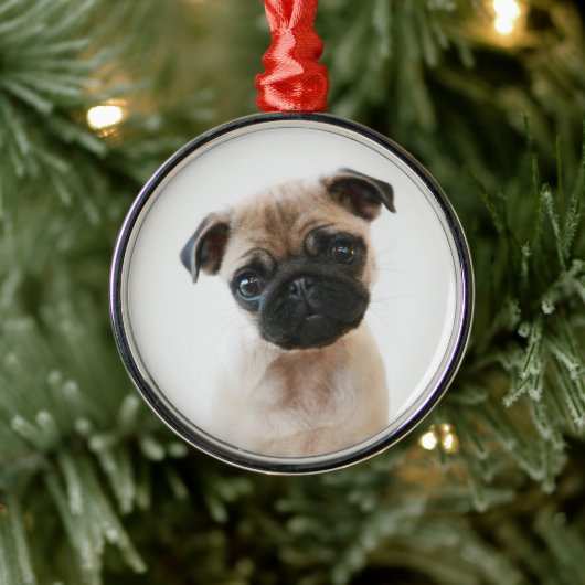 Baby Pug Portrait Metalen Ornament (Boom)