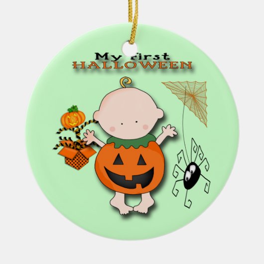 Baby Pumpkin Mijn eerste Halloween Round Ornament (Voorkant)