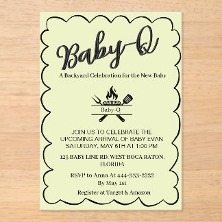 Baby-Q Achtertuin Baby Shower BBQ Baby Acryl Uitnodigingen
