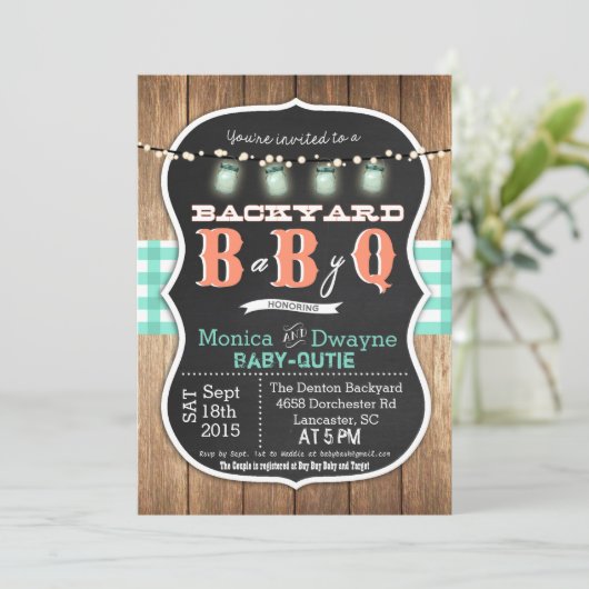 Baby Q BabyQ Couples Shower BBQ Uitnodiging (Staand voorkant)