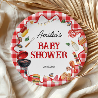 Baby Q Backyard Baby Shower BBQ Cookout Papieren Bordje