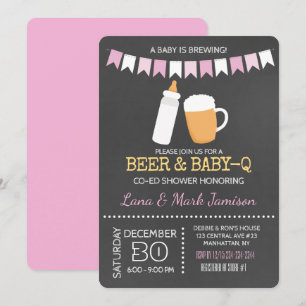 Baby-Q BBQ Beer Shower Co-Ed Girl Invitation Pink Kaart