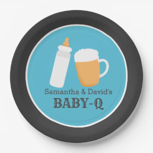 Baby-Q Bierbarbecue Co-Ed Showerbord - Blauw Papieren Bordje