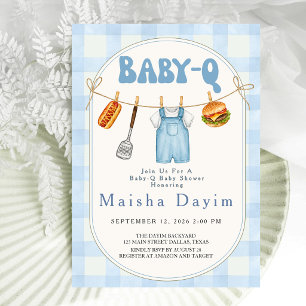 Baby-Q Blauw Gingham Waskleine Baby Shower Kaart