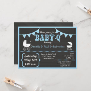 Baby-Q Chalkboard Baby shower bleu Invitation