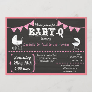 Baby-Q Chalkboard Baby Shower Invitations (Pink2)