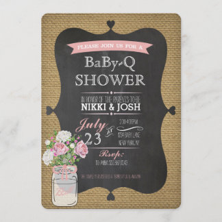 Baby-Q Douche Burlap Mason Jar Chalkboard Invite Kaart
