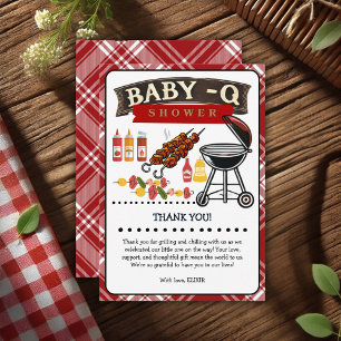 Baby-Q Geruit Rood & Zwart Grill Baby shower Bedankkaart