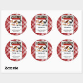 Baby-Q Geruit Rood & Zwart Grill Baby shower Ronde Sticker (Vel)