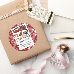 Baby-Q Geruit Rood & Zwart Grill Baby shower Ronde Sticker
