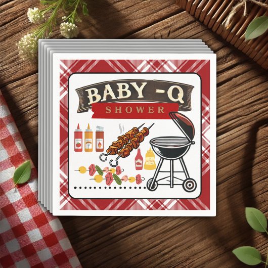 Baby-Q Geruit Rood & Zwart Grill Baby shower Servet