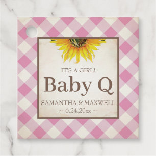 Baby Q Gingham en Sunflower Dank u Roze Bedankjes Labels