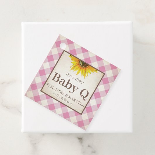 Baby Q Gingham en Sunflower Dank u Roze Bedankjes Labels (In situ)