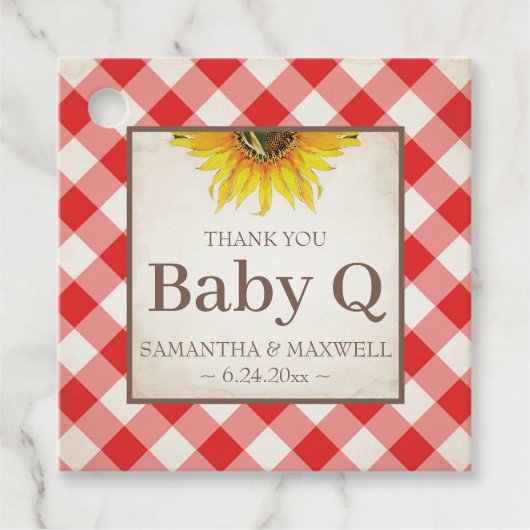 Baby Q Gingham en Sunflower Hartelijk dank Bedankjes Labels (Voorkant)