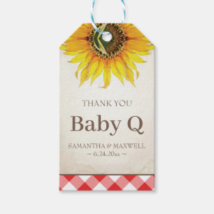 Baby Q Gingham en Sunflower Hartelijk dank Cadeaulabel