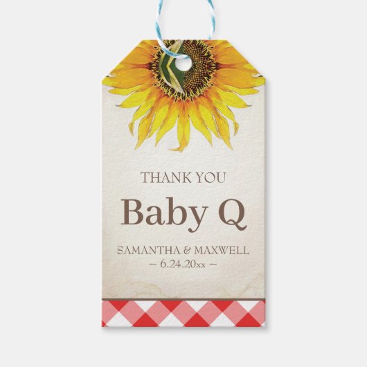 Baby Q Gingham en Sunflower Hartelijk dank Cadeaulabel (Voorkant)
