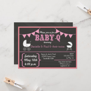 Baby-Q Krijtbord Roze Baby shower Uitnodiging