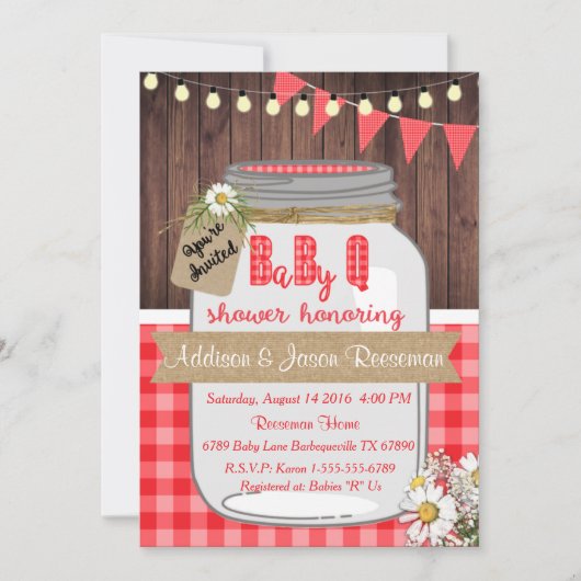 Baby Q Mason Jar Baby shower Invitation BBQ (Devant)