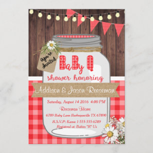 Baby Q Mason Jar Baby shower Invitation BBQ