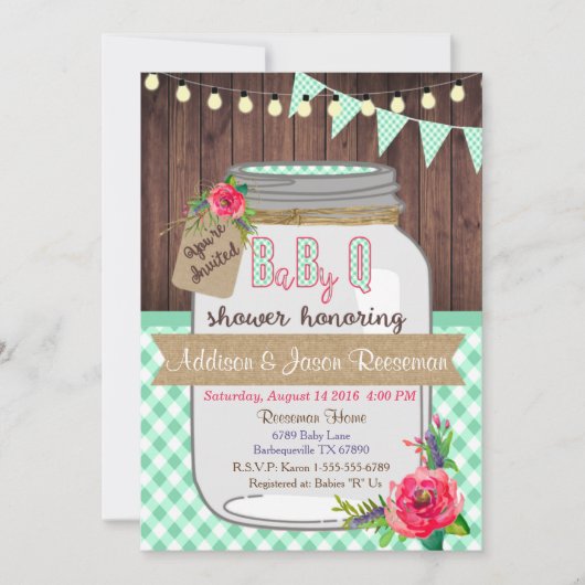 Baby Q Mason Jar Baby shower Invitation BBQ (Devant)