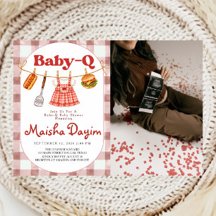 Baby-Q Rode Gingham Meisje Baby Shower Foto Kaart