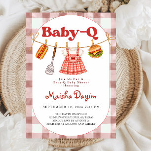 Baby-Q Rode Gingham Waslijn Meisje Baby Shower Kaart