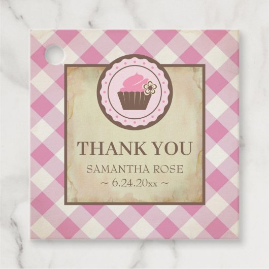 Baby Q Roze Gingham en Cupcake Hartelijk dank Bedankjes Labels (Voorkant)