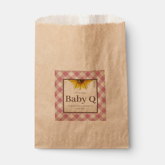 Baby Q Roze Gingham en Sunflower Bedankzakje (Voorkant)