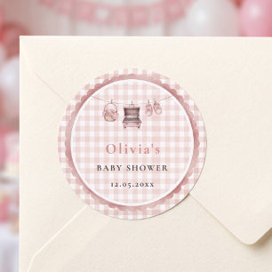 Baby Q Roze Gingham Waslijn Grill Slaapkamerschoen Ronde Sticker